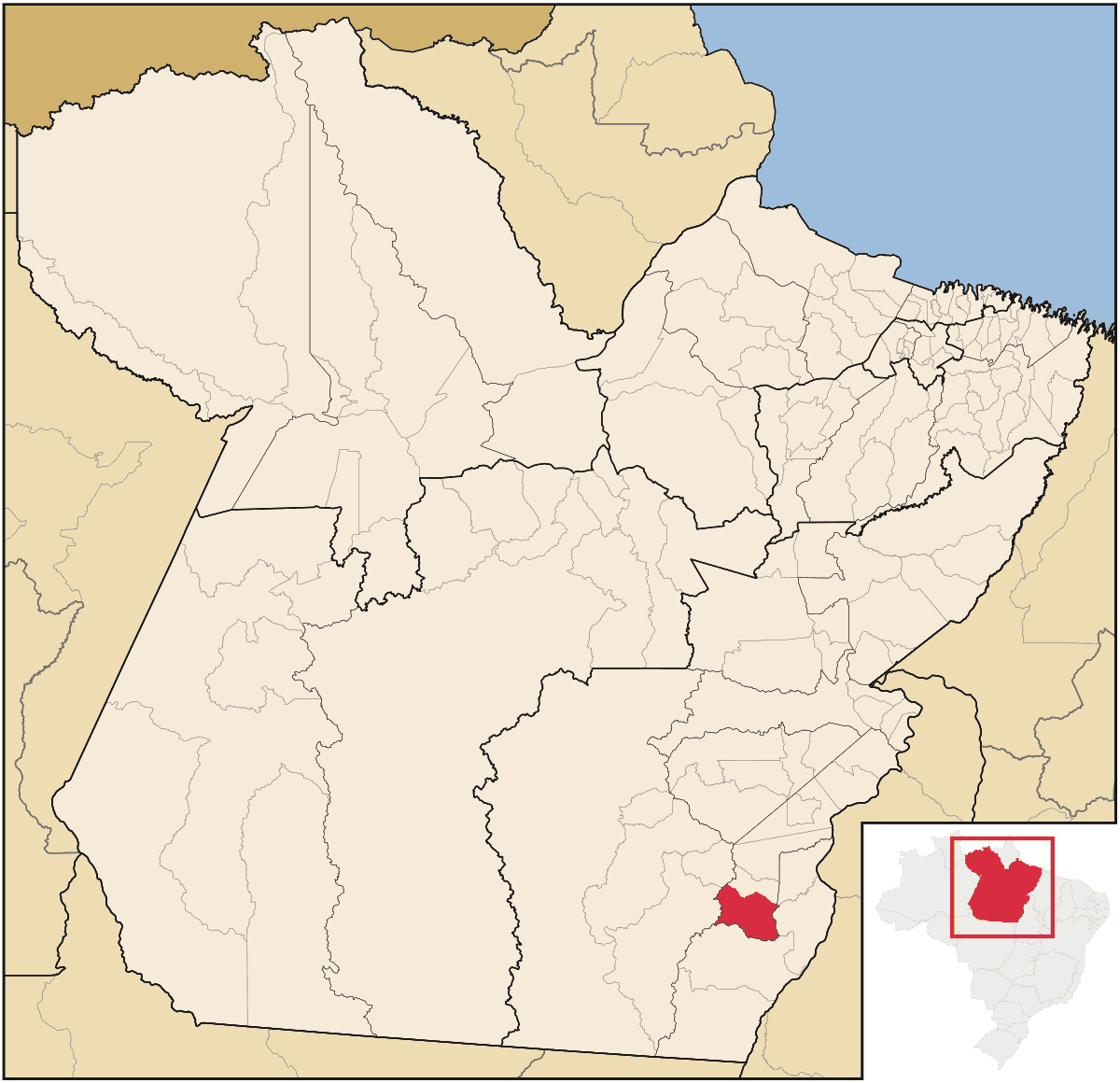 Mapa de localização do município de Redenção dentro do estado do Pará