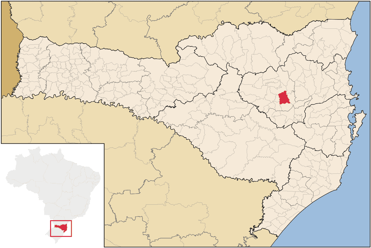 Mapa de localização do município de Rio do Sul dentro do estado de Santa Catarina