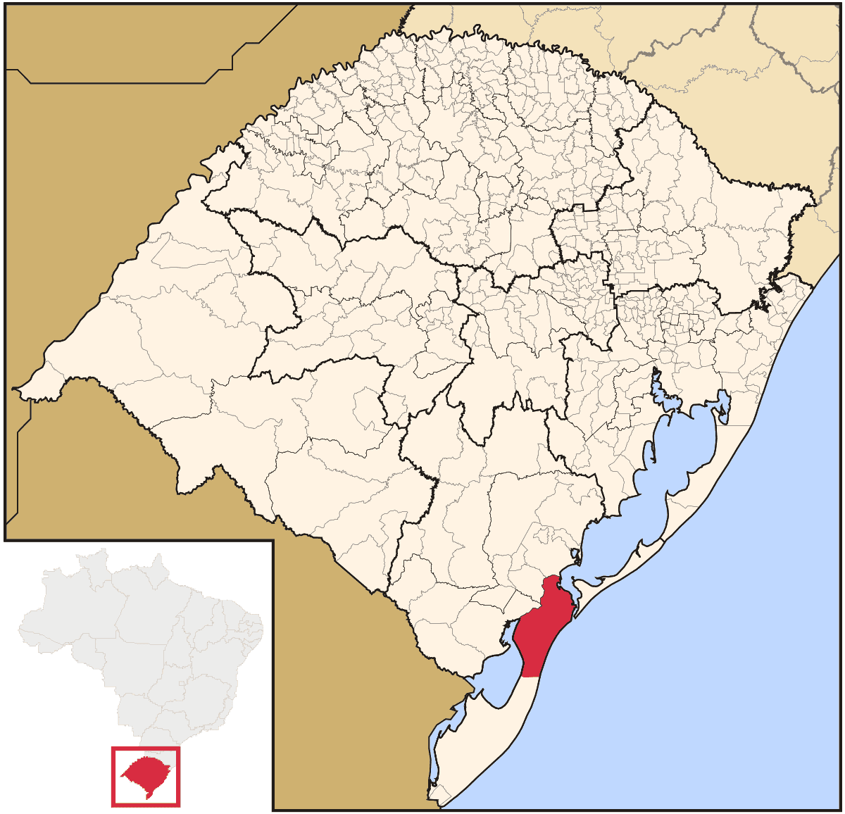 Mapa de localização do município de Rio Grande dentro do estado do Rio Grande do Sul