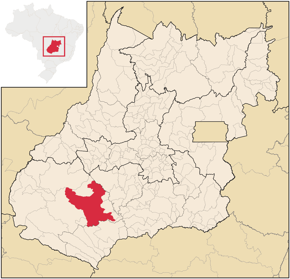 Mapa de localização do município de Rio Verde dentro do estado de Goiás