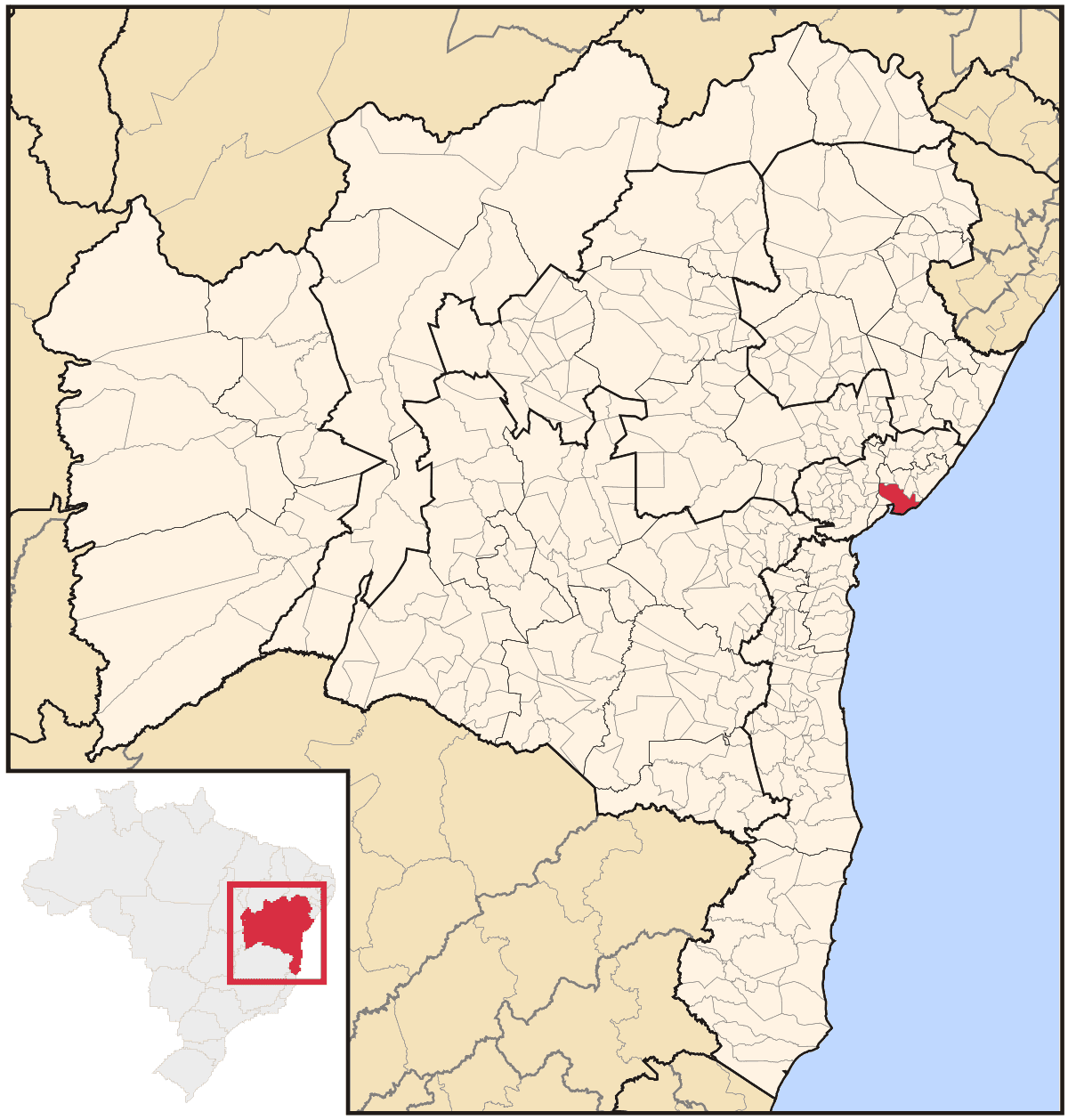 Mapa de localização do município de Salvador dentro do estado da Bahia