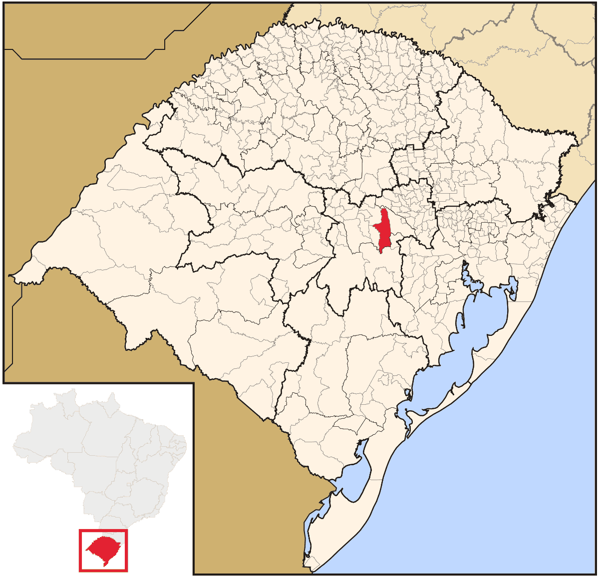 Mapa de localização do município de Santa Cruz do Sul dentro do estado do Rio Grande do Sul
