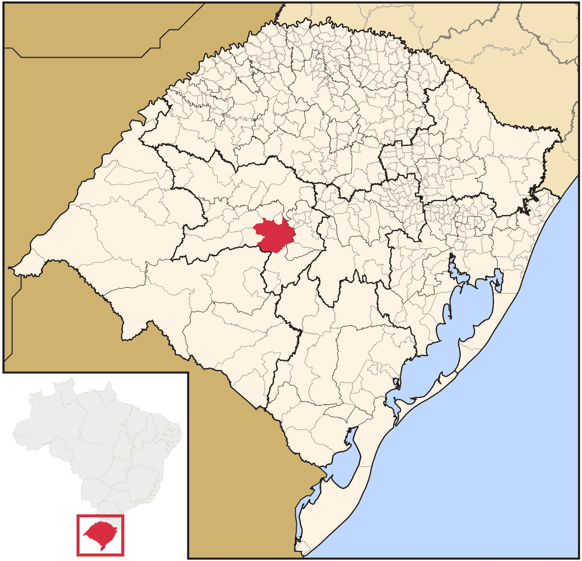 Mapa de localização do município de Santa Maria dentro do estado do Rio Grande do Sul