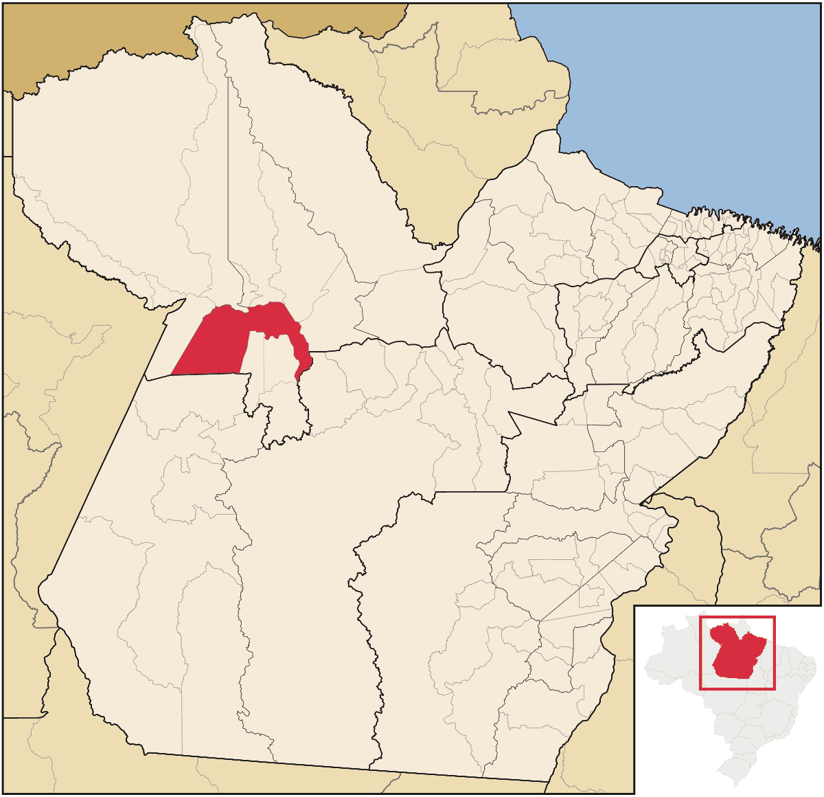 Mapa de localização do município de Santarém dentro do estado do Pará
