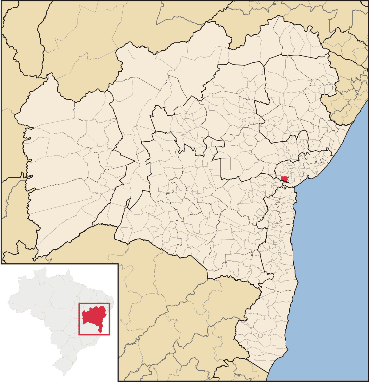 Mapa de localização do município de Santo Antônio de Jesus dentro do estado da Bahia