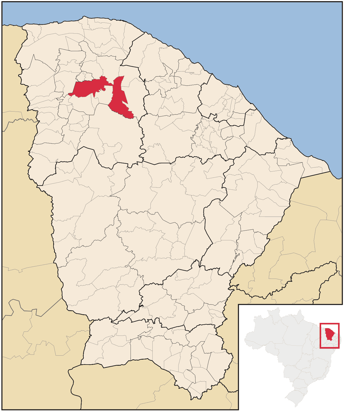 Mapa de localização do município de Sobral dentro do estado do Ceará