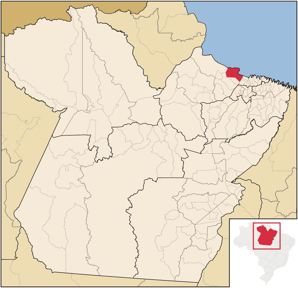 Mapa de localização do município de Soure dentro do estado do Pará