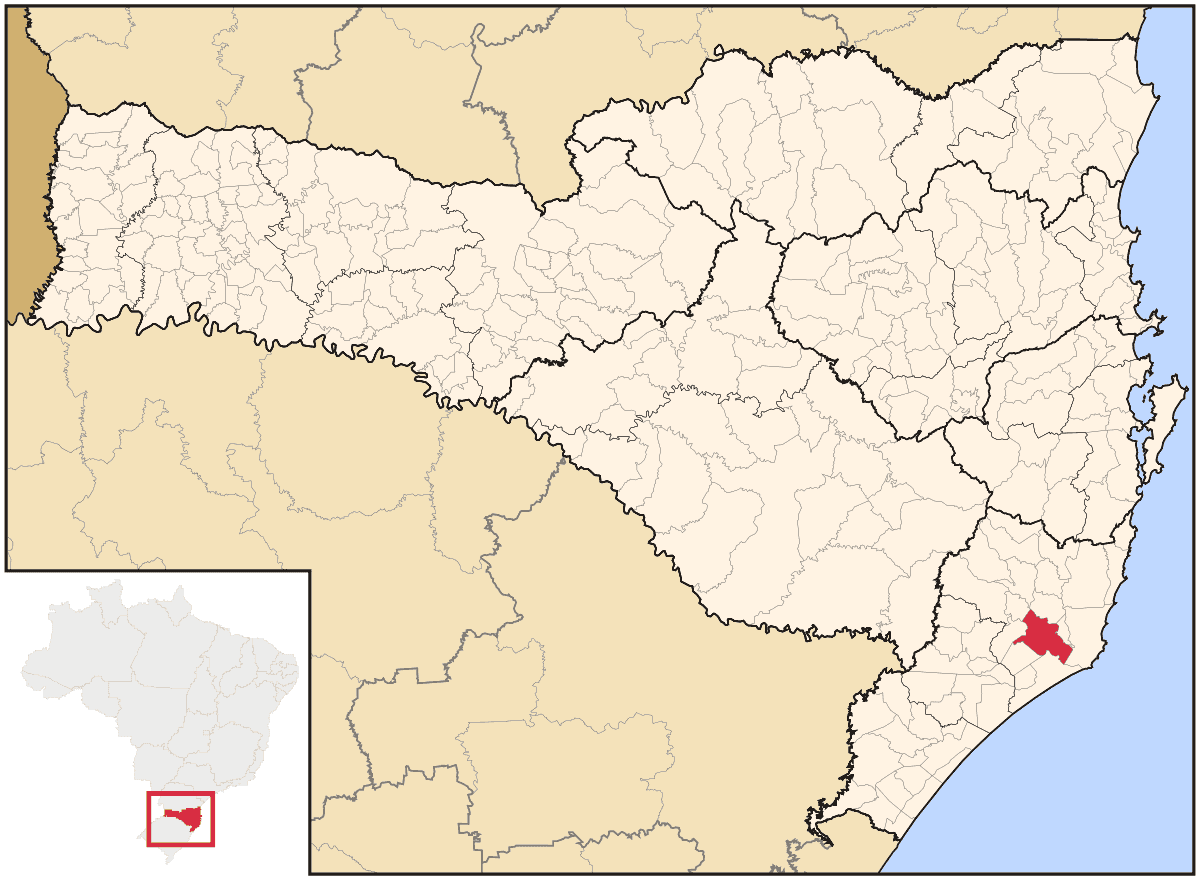 Mapa de localização do município de Tubarão dentro do estado de Santa Catarina