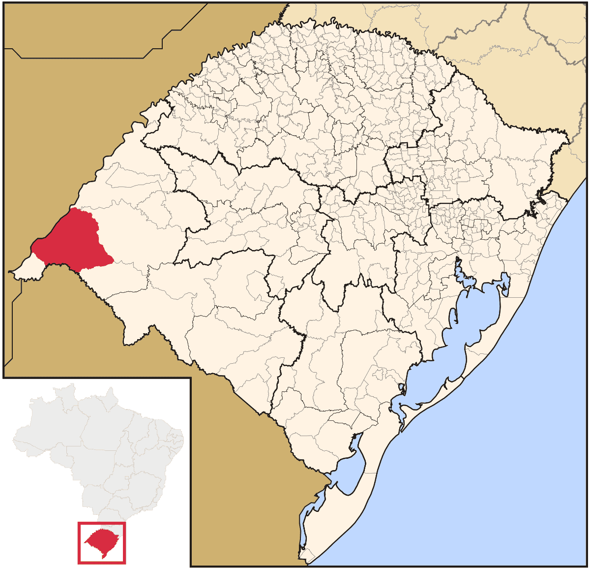 Mapa de localização do município de Uruguaiana dentro do estado do Rio Grande do Sul