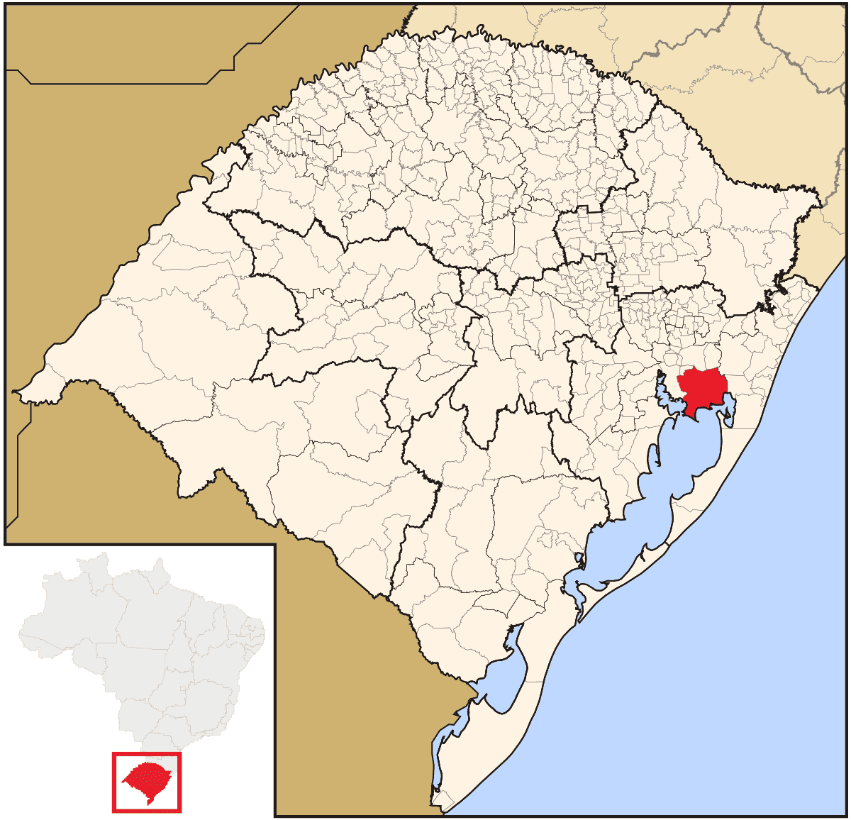 Mapa de localização do município de Viamão dentro do estado do Rio Grande do Sul