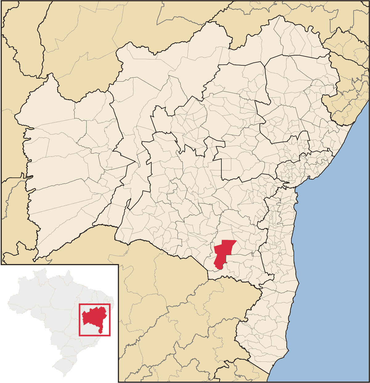 Mapa de localização do município de Vitória da Conquista dentro do estado da Bahia