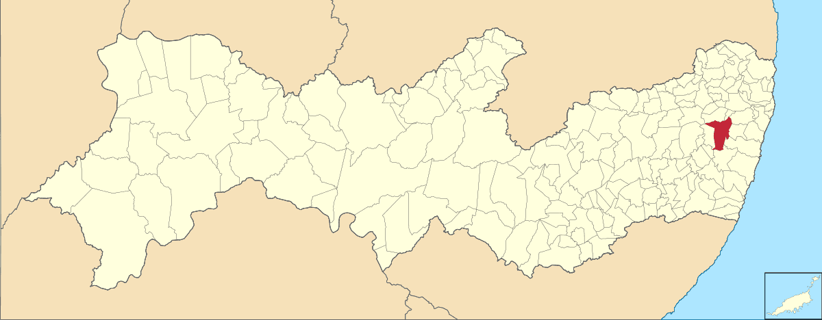 Mapa de localização do município de Vitória de Santo Antão dentro do estado de Pernambuco