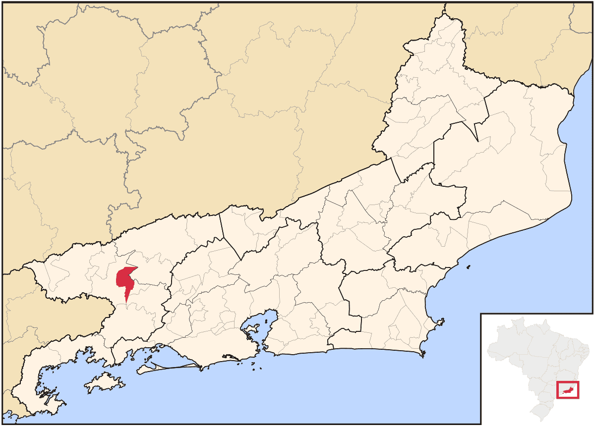 Mapa de localização do município de Volta Redonda dentro do estado do Rio de Janeiro