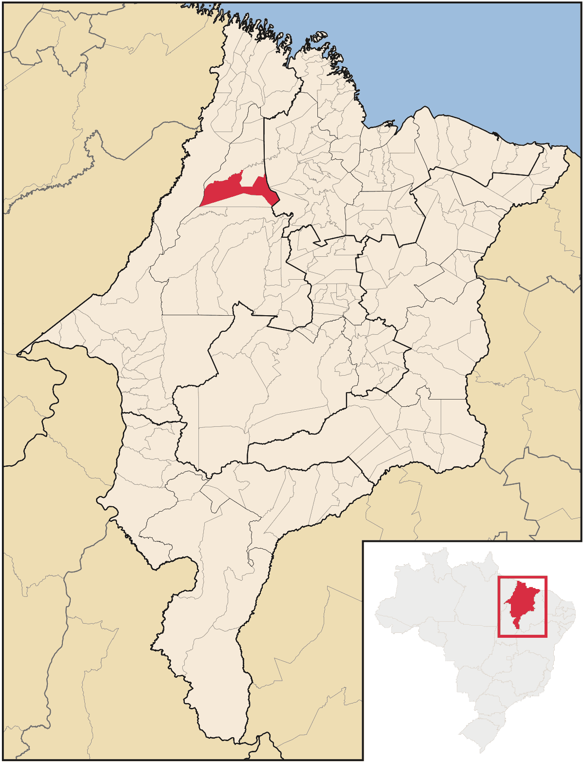 Mapa de localização do município de Zé Doca dentro do estado do Maranhão